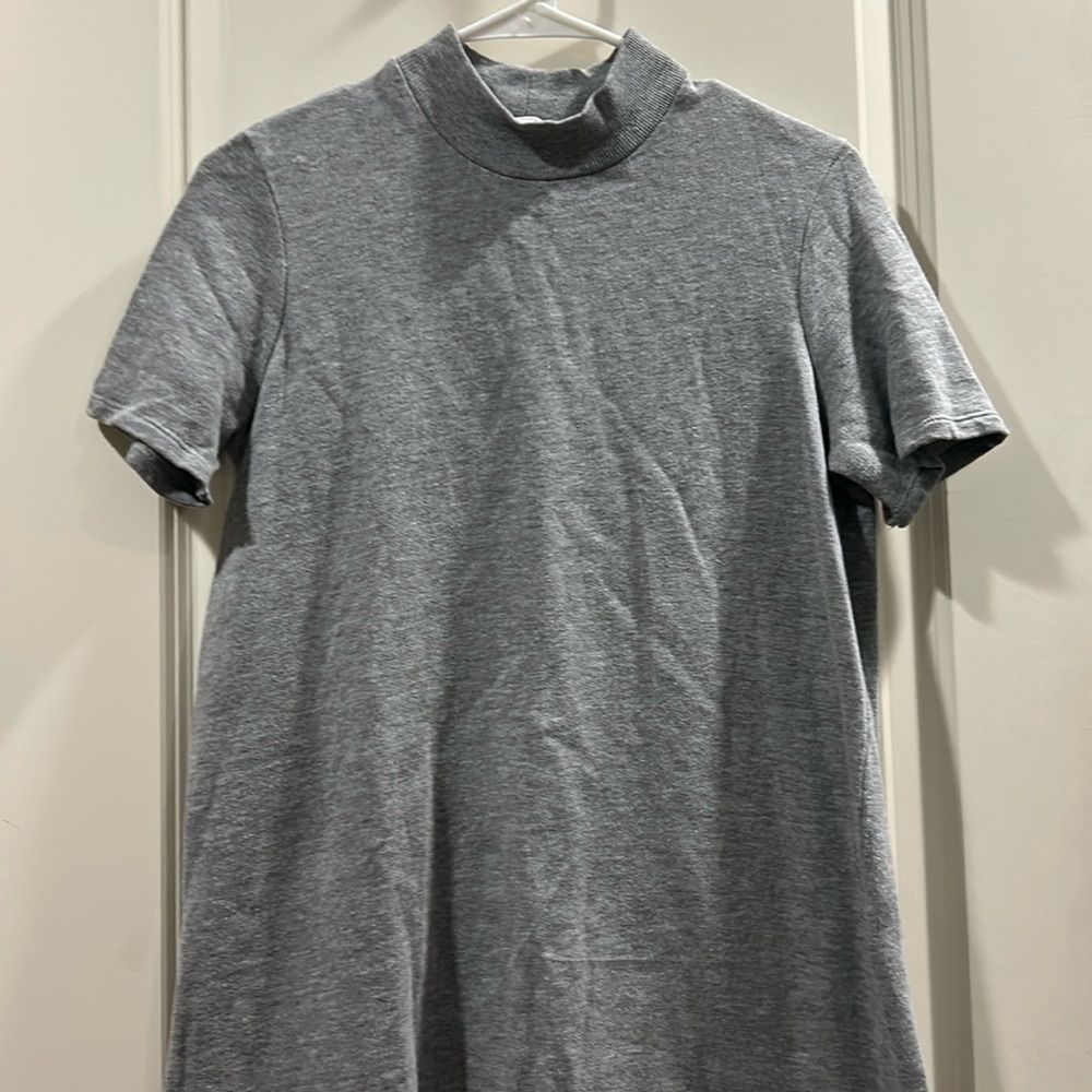 Zara Sweatshirt mini Dress ribbed high neck short sleeve cotton blend sizeM grey